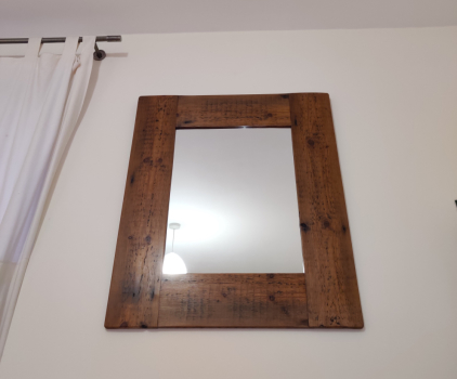 horizontal mirror with a recycled wooden floor panels frame